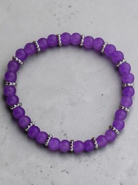 Purple Beaded Stretch Bracelet with Silver Accent Beads
